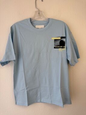 Zara Light Blue Graphic Pocket Tee with Yellow Accent